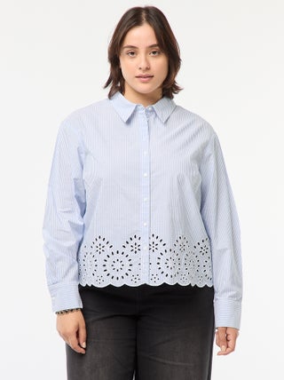 Gestreepte blouse met lange mouw en borduursel