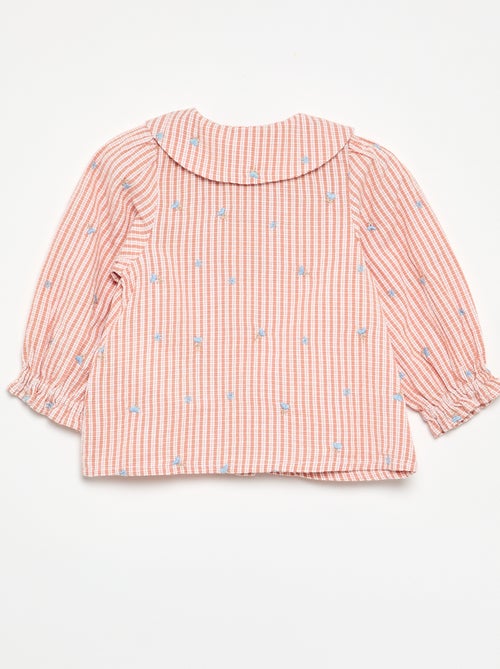 Gestreepte blouse met lange mouwen en all-over geborduurde bloemen - Kiabi