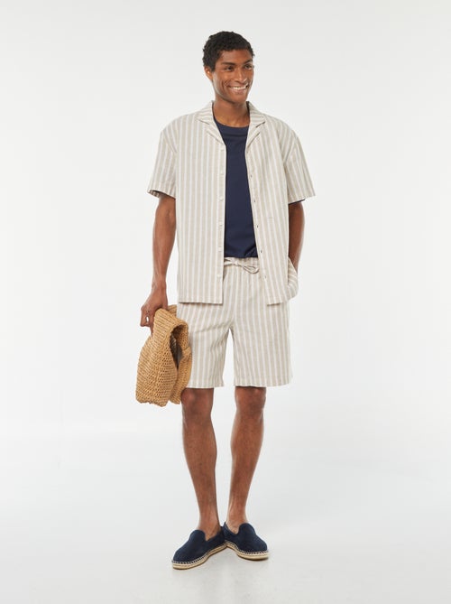 Gestreepte blouse van gemengd linnen met korte mouw - Kiabi