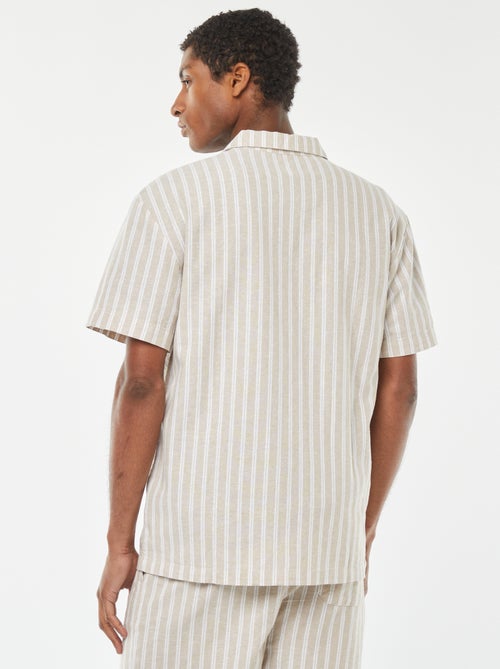 Gestreepte blouse van gemengd linnen met korte mouw - Kiabi