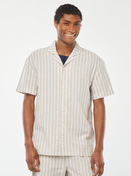 Gestreepte blouse van gemengd linnen met korte mouw - Kiabi