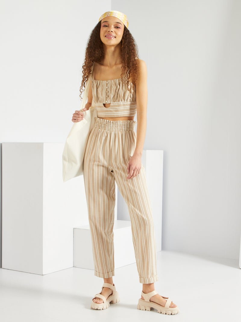 Gestreepte broek Beige - Kiabi