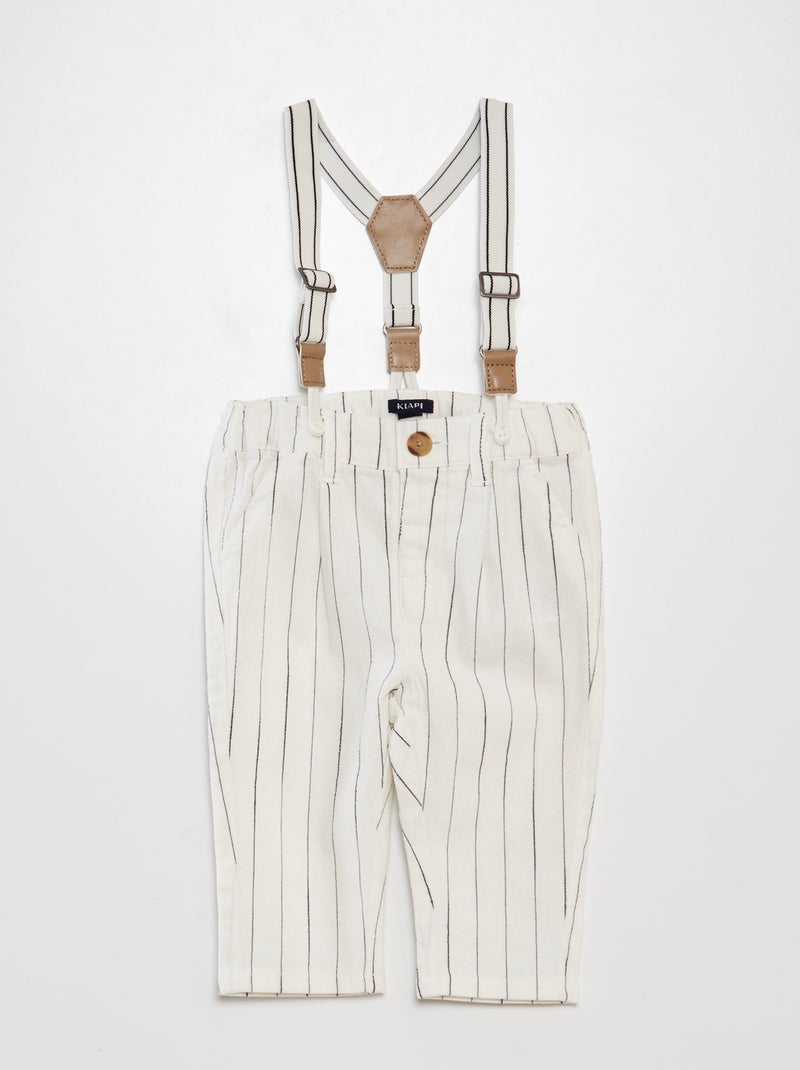 Gestreepte chino broek met bretels WIT - Kiabi