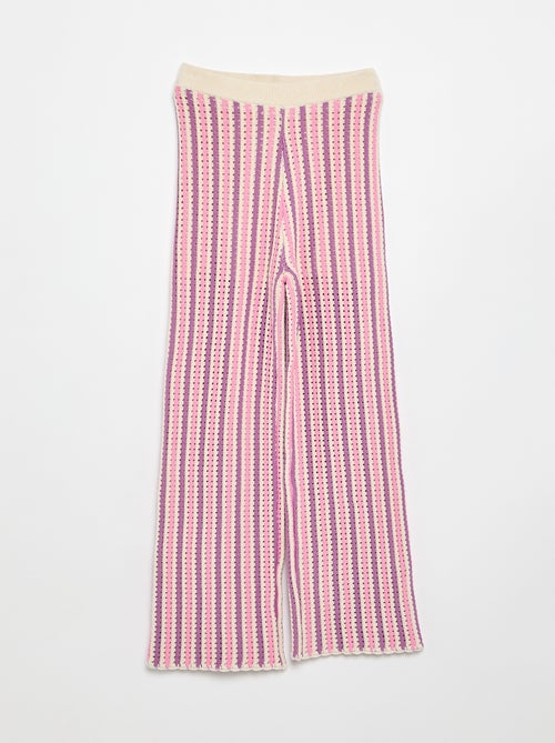 Gestreepte gebreide broek met haakwerklook - Kiabi
