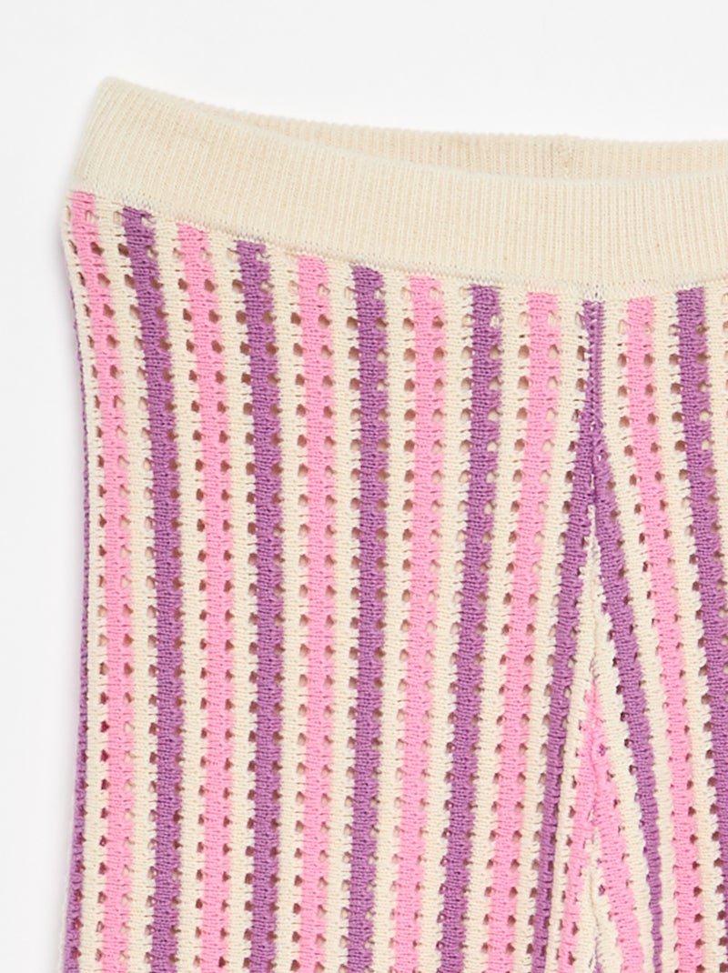 Gestreepte gebreide broek met haakwerklook Paars - Kiabi