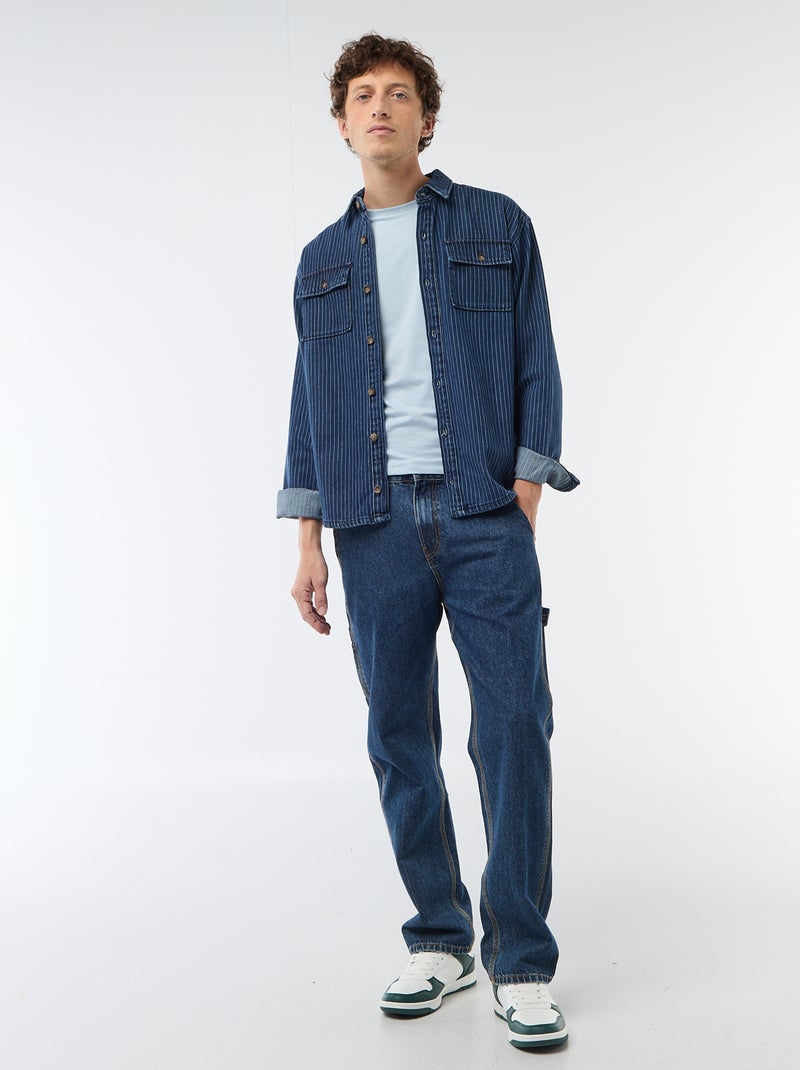 Gestreepte jeanshemd met opgestikte borstzakken Blauw - Kiabi