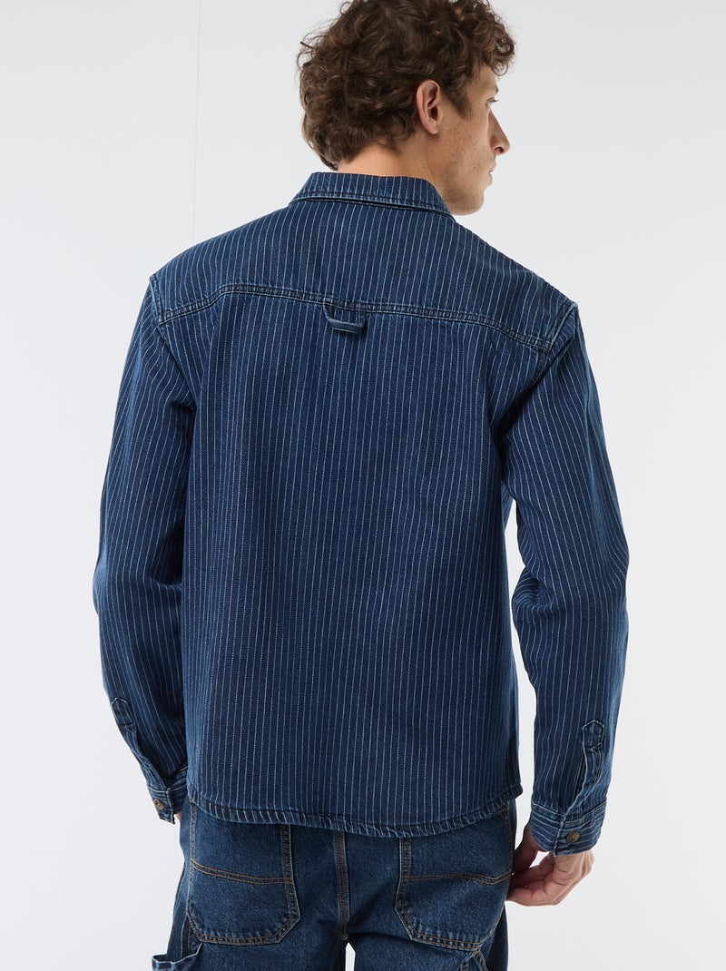 Gestreepte jeanshemd met opgestikte borstzakken Blauw - Kiabi