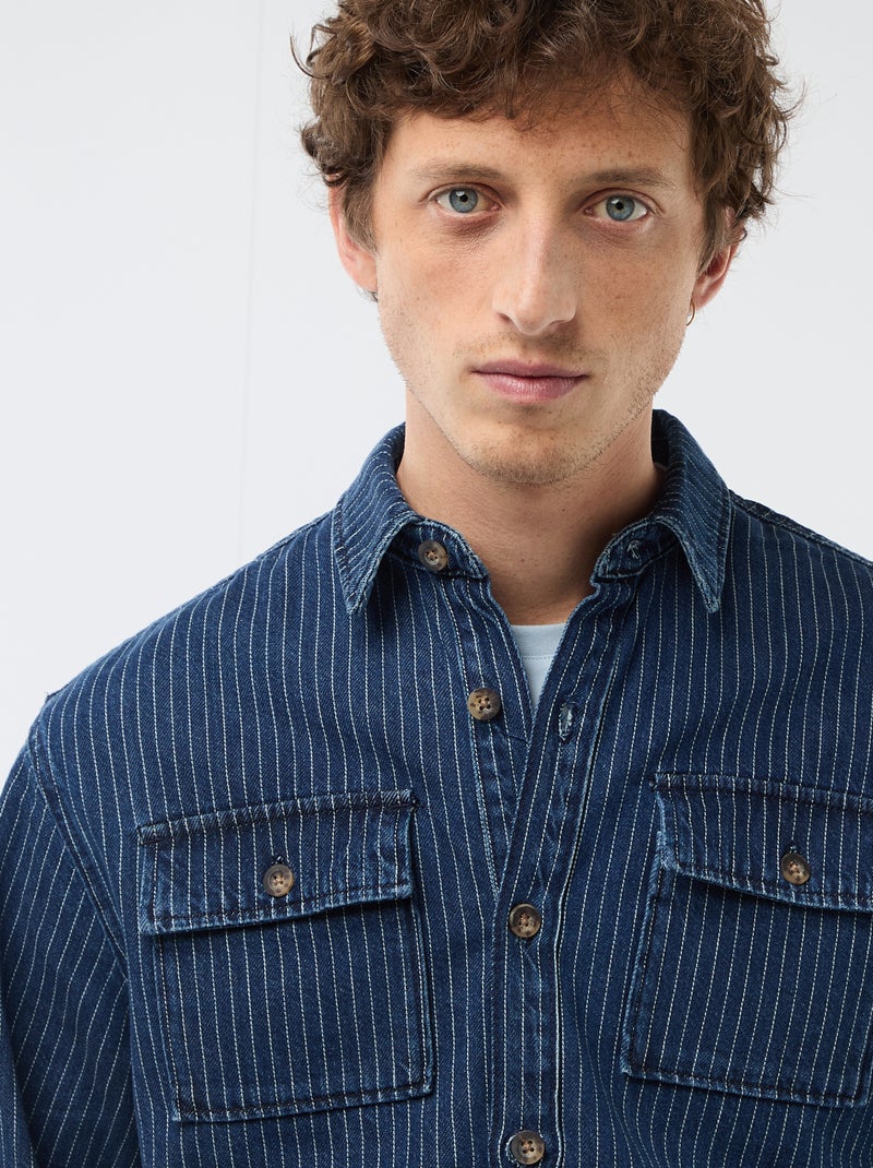 Gestreepte jeanshemd met opgestikte borstzakken Blauw - Kiabi