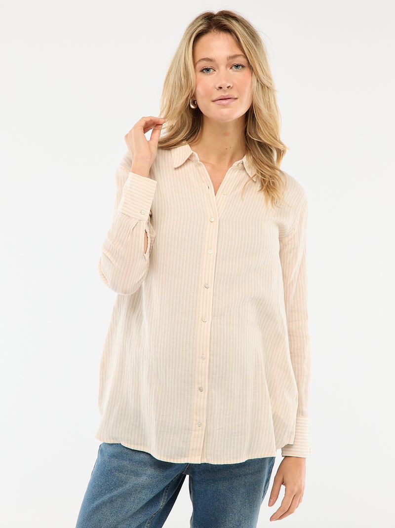 Gestreepte katoenen zwangerschapsblouse Biege - Kiabi