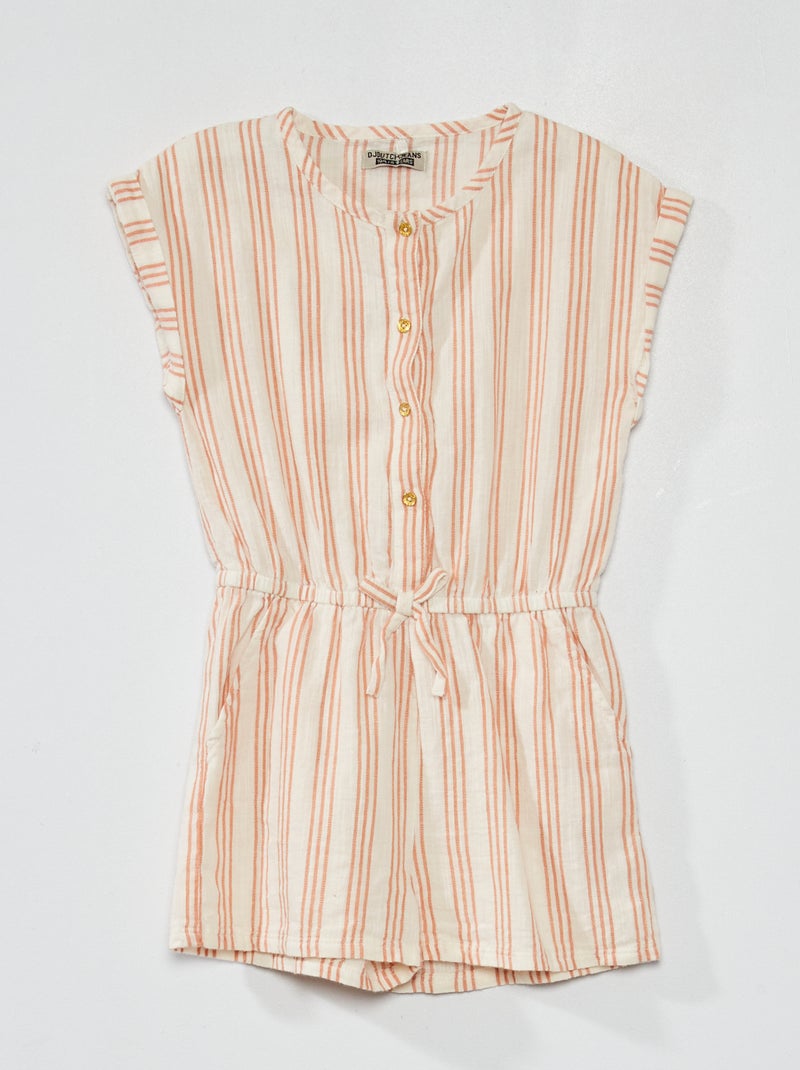 Gestreepte korte jumpsuit met ronde hals WIT - Kiabi