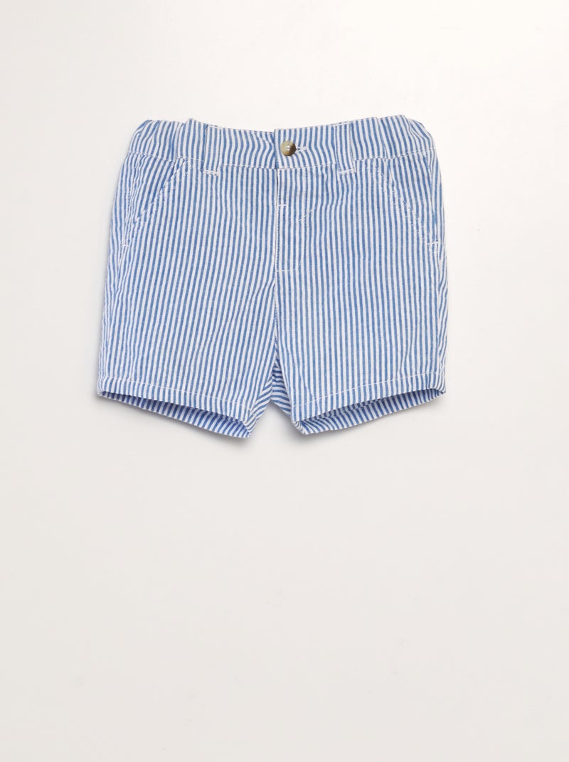 Gestreepte linnen short BLAUW - Kiabi