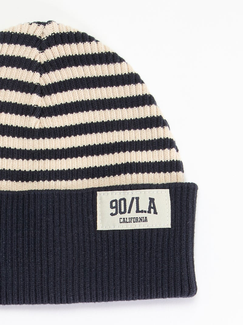 Gestreepte muts met omslagboord Blauw - Kiabi