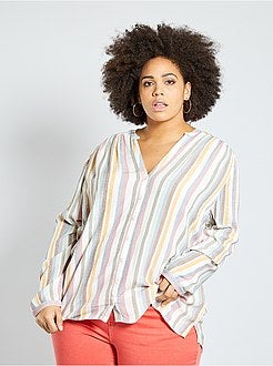 Gestreepte overhemdblouse met print - Kiabi