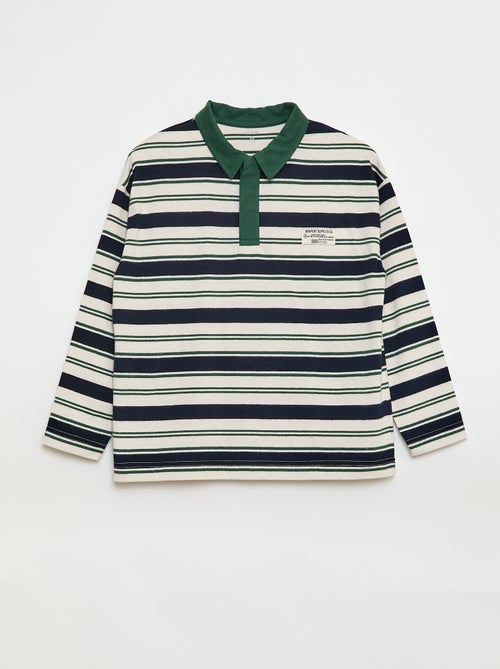 Gestreepte polo van jersey met lange mouwen - Kiabi
