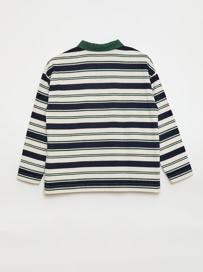 Gestreepte polo van jersey met lange mouwen Biege - Kiabi