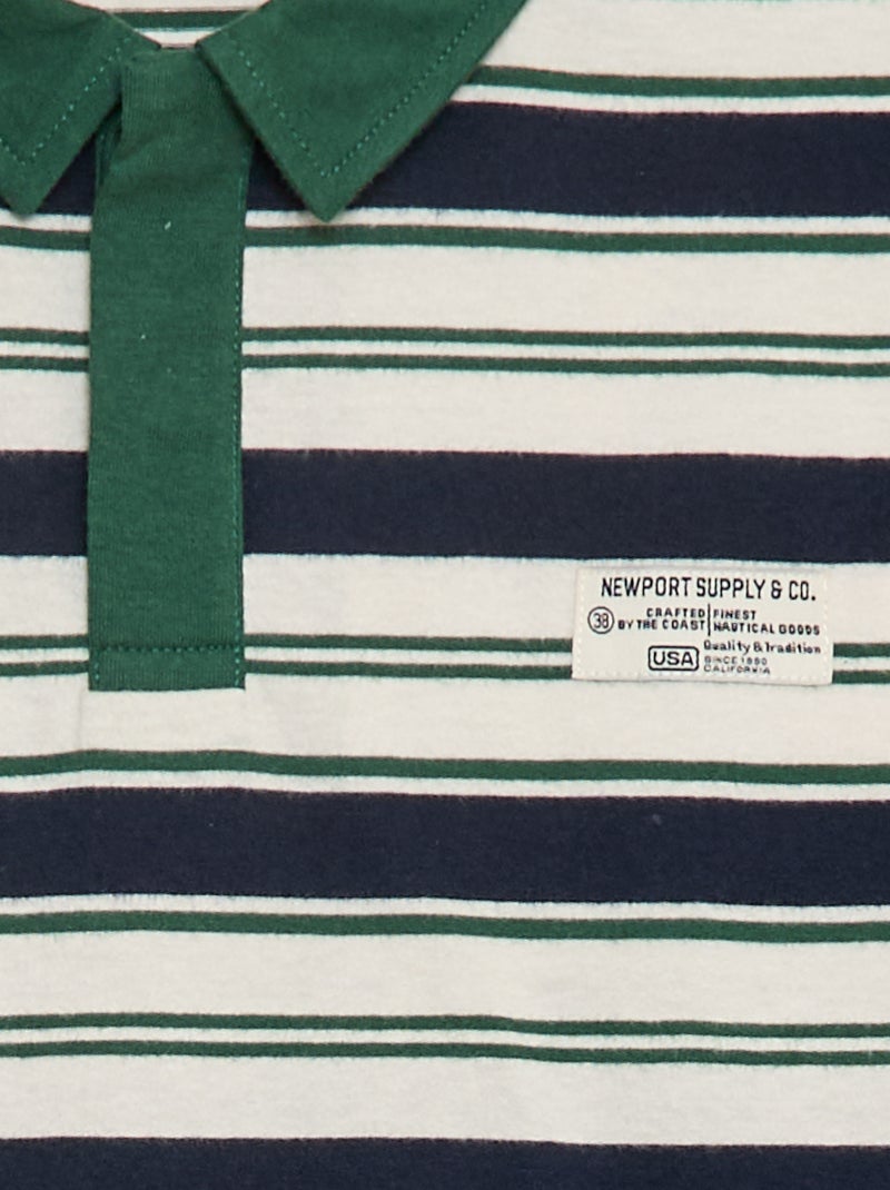 Gestreepte polo van jersey met lange mouwen Biege - Kiabi