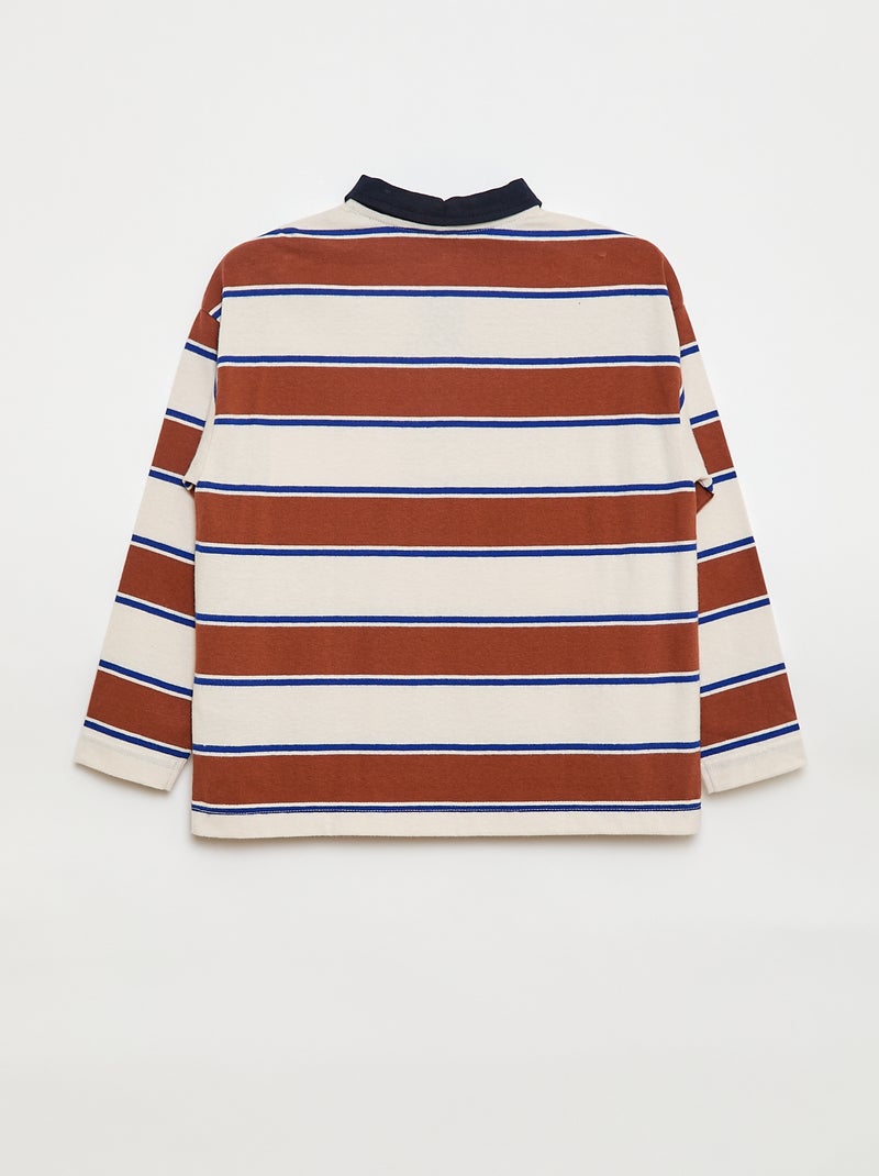 Gestreepte polo van jersey met lange mouwen Biege - Kiabi