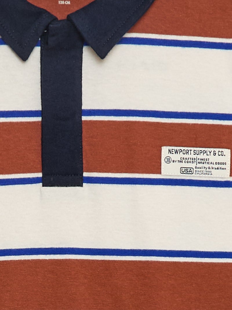 Gestreepte polo van jersey met lange mouwen Biege - Kiabi