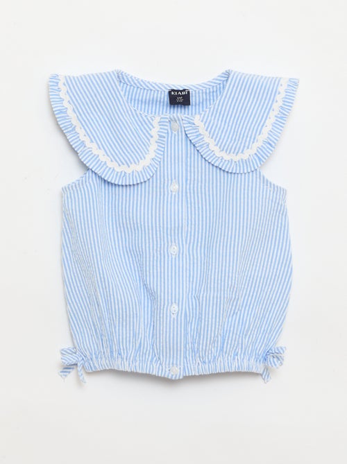 Gestreepte popeline blouse met Peter Pan-kraag - Kiabi