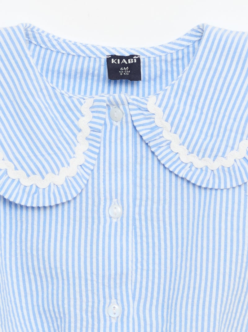 Gestreepte popeline blouse met Peter Pan-kraag Blauw - Kiabi