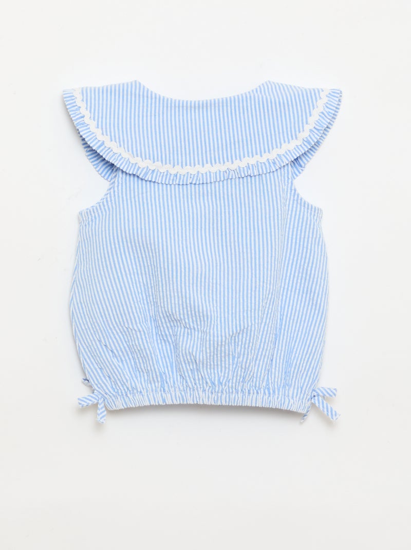 Gestreepte popeline blouse met Peter Pan-kraag Blauw - Kiabi