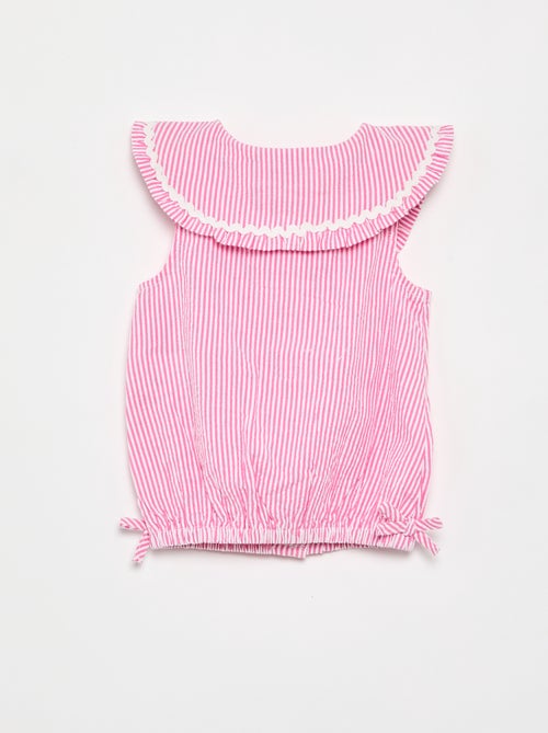 Gestreepte popeline blouse met Peter Pan-kraag - Kiabi