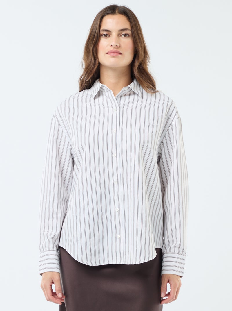 Gestreepte poplin blouse Wit - Kiabi