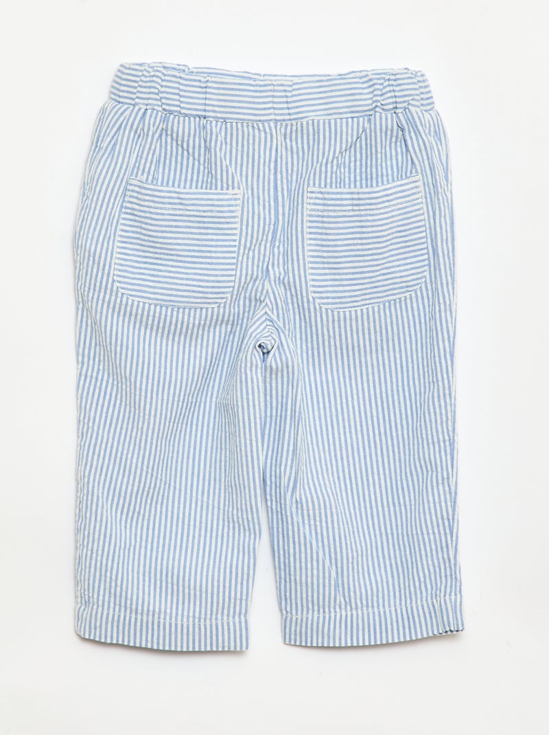 Gestreepte seersuckerbroek Blauw - Kiabi