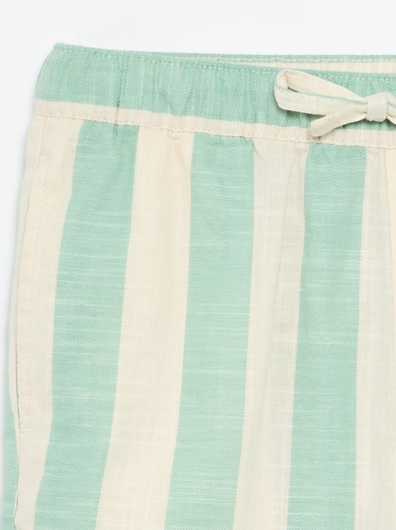 Gestreepte short met elastische taille Groen - Kiabi