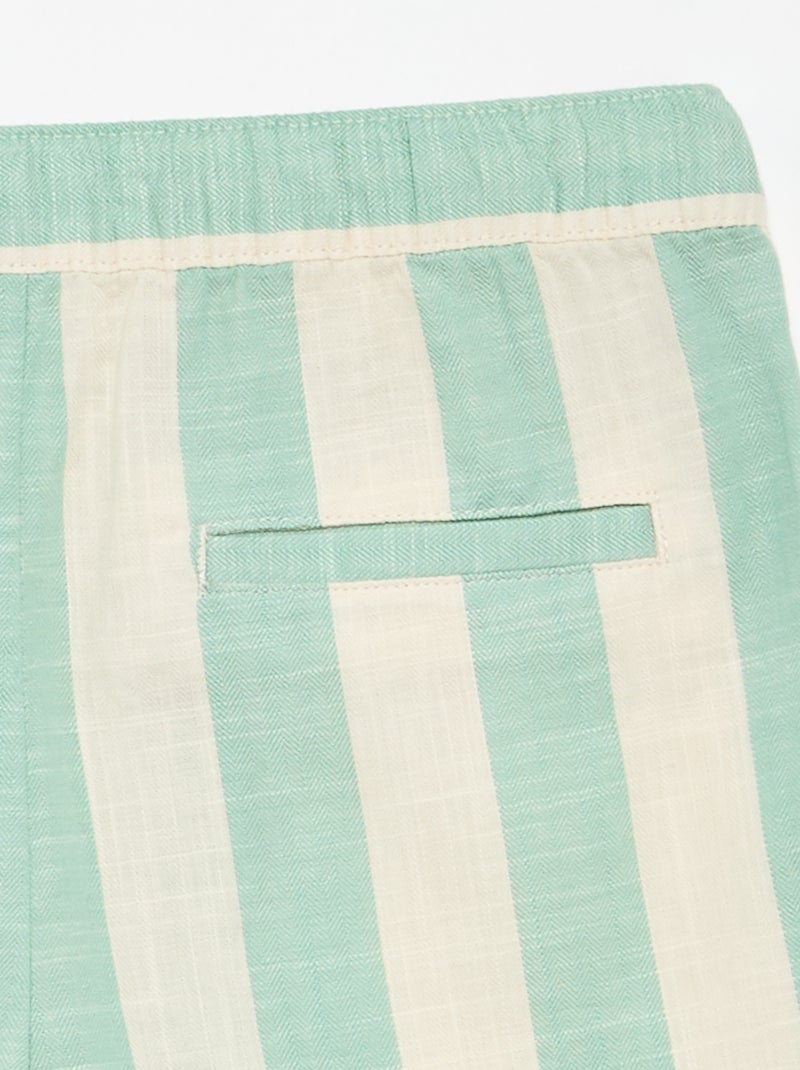 Gestreepte short met elastische taille Groen - Kiabi
