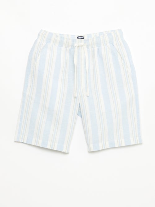 Gestreepte short met elastische taille van linnen en katoen - Kiabi