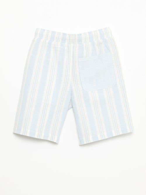 Gestreepte short met elastische taille van linnen en katoen - Kiabi