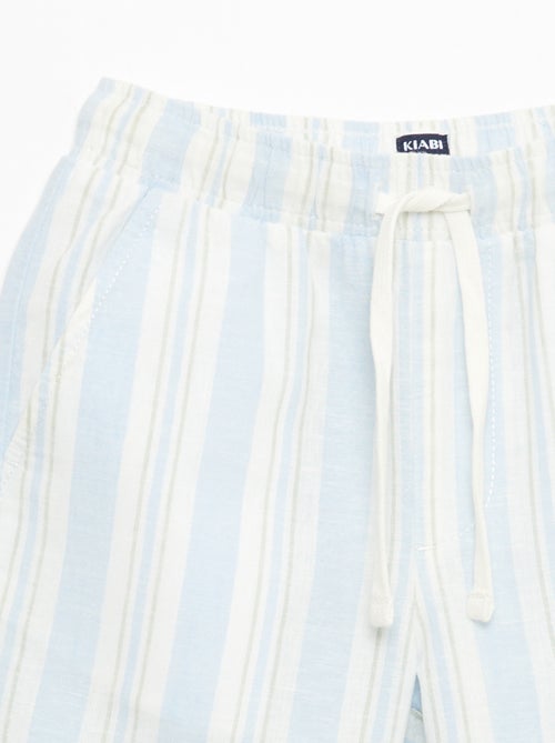 Gestreepte short met elastische taille van linnen en katoen - Kiabi