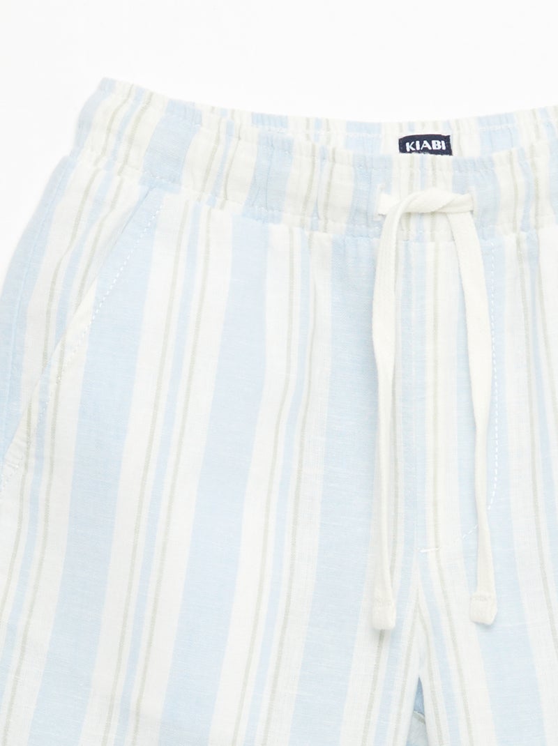 Gestreepte short met elastische taille van linnen en katoen Blauw - Kiabi