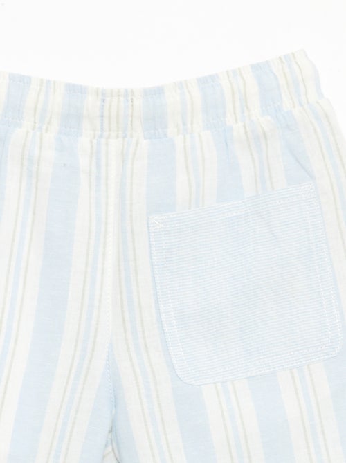 Gestreepte short met elastische taille van linnen en katoen - Kiabi