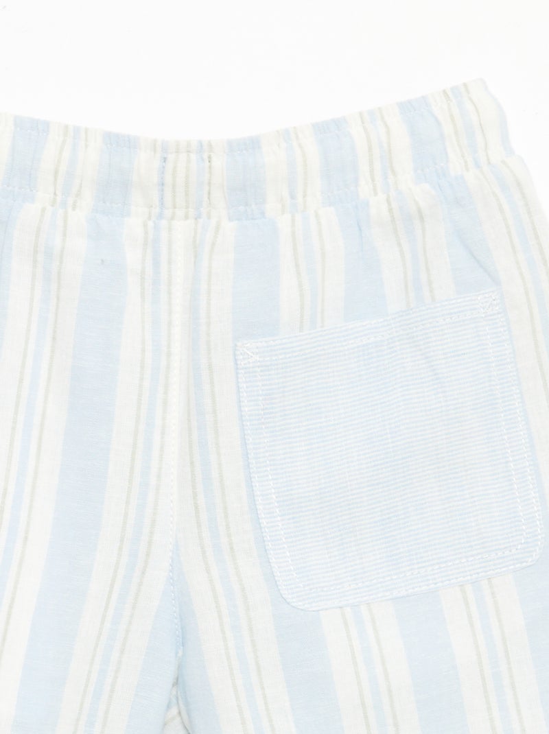 Gestreepte short met elastische taille van linnen en katoen Blauw - Kiabi