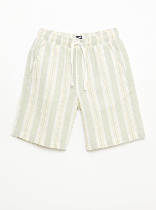 Gestreepte short met elastische taille van linnen en katoen - Kiabi