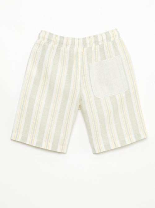 Gestreepte short met elastische taille van linnen en katoen - Kiabi