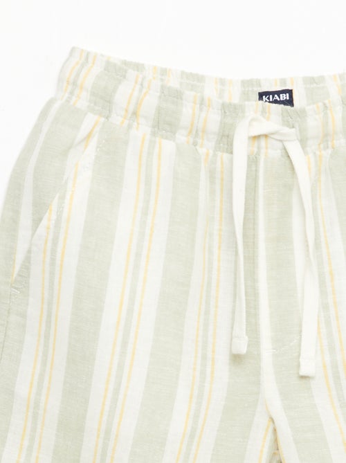 Gestreepte short met elastische taille van linnen en katoen - Kiabi