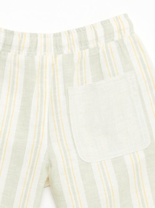 Gestreepte short met elastische taille van linnen en katoen - Kiabi