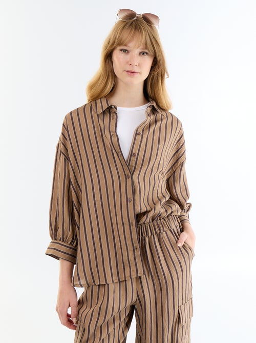 Gestreepte soepele blouse met ballonmouwen - Kiabi