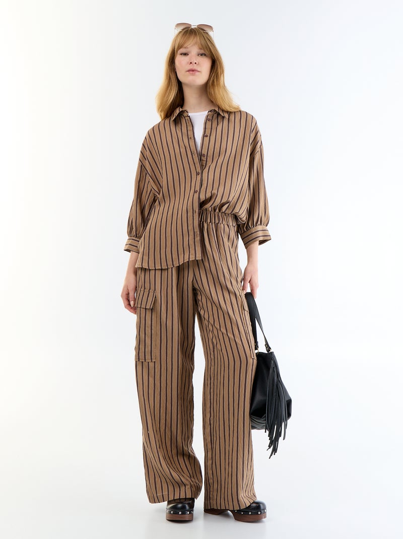 Gestreepte soepele blouse met ballonmouwen Donkerbruin - Kiabi