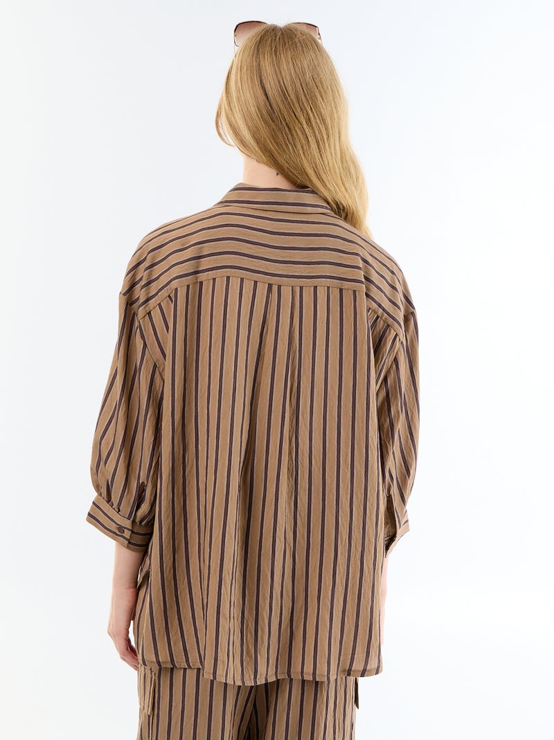 Gestreepte soepele blouse met ballonmouwen Donkerbruin - Kiabi