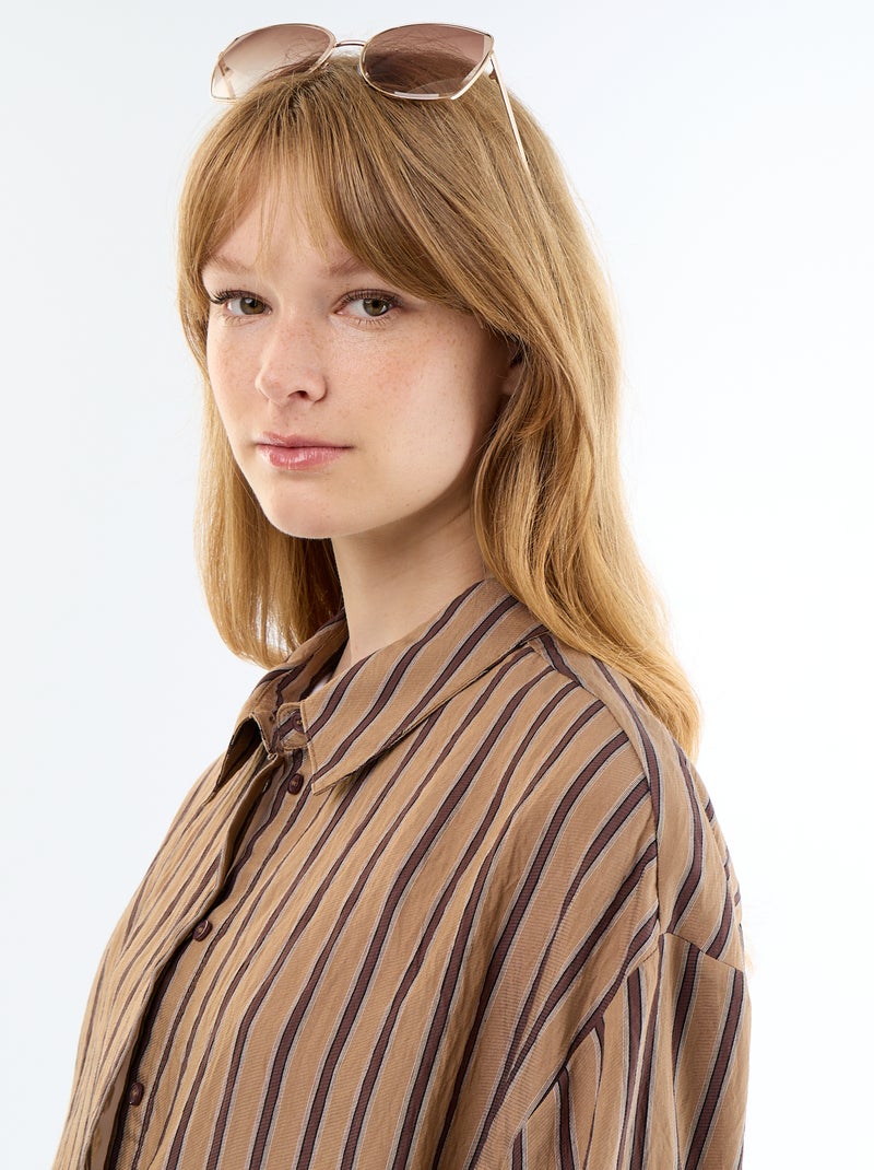 Gestreepte soepele blouse met ballonmouwen Donkerbruin - Kiabi