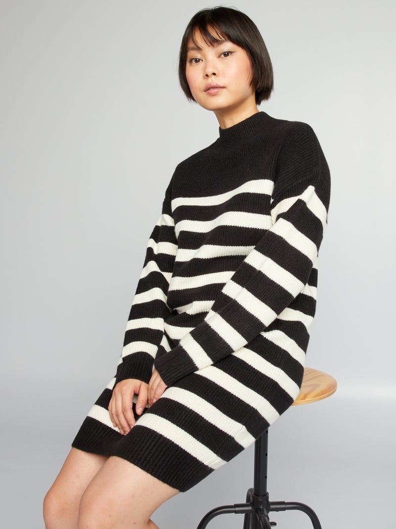 Gestreepte trui-jurk van tricot ZWART - Kiabi