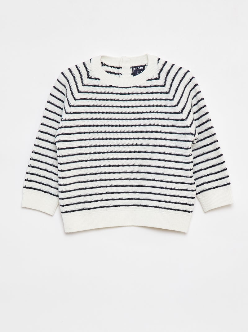 Gestreepte trui met knoopsluiting achteraan Blauw - Kiabi