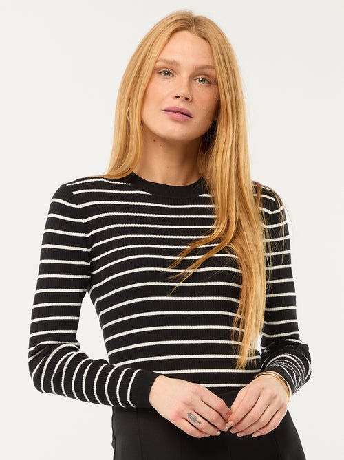 Gestreepte trui van ribstof met ronde kraag - Kiabi