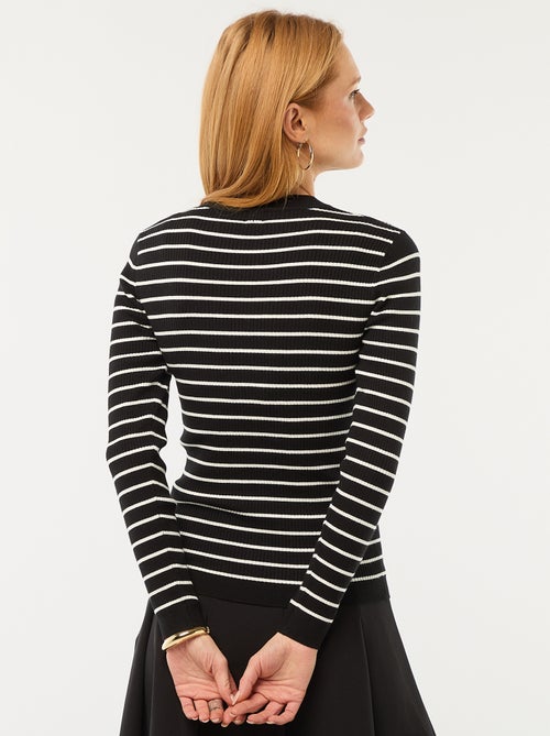 Gestreepte trui van ribstof met ronde kraag - Kiabi