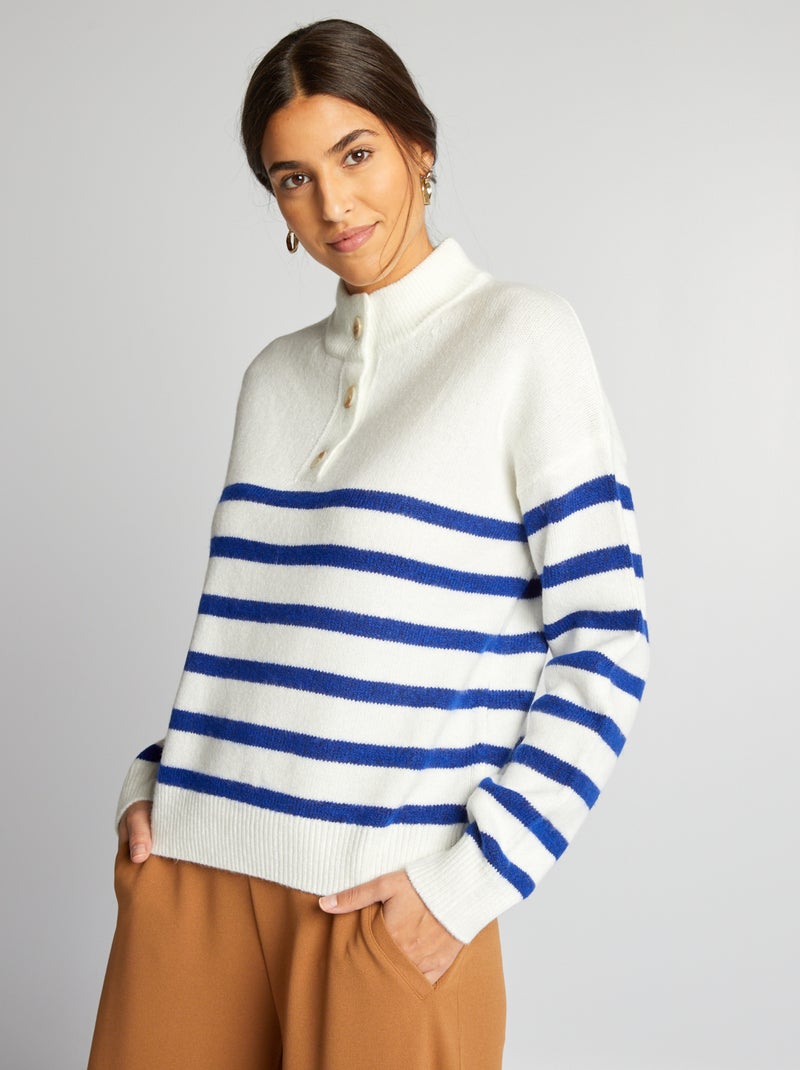 Gestreepte trui van tricot WIT - Kiabi