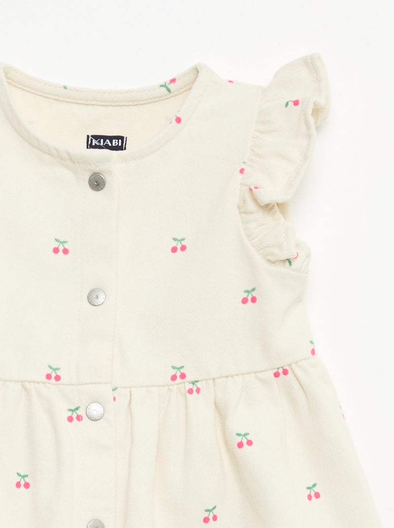 Gestreepte twill jurk met korte mouwen Wit - Kiabi